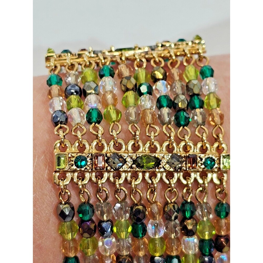 St. John Evening Gold Plate 1.5"W Statement Green Crystal Bracelet 7.5"L EUC - Picture 3 of 8